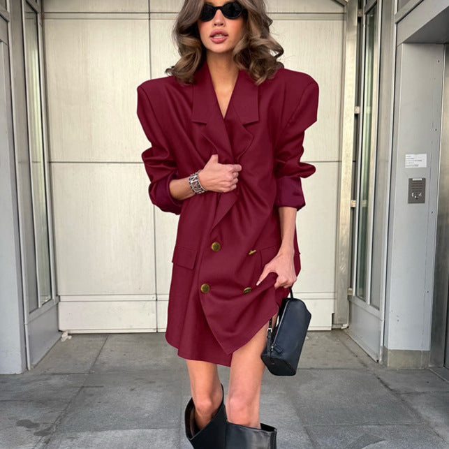 Burgundy Loose Mid-length Suit Jacket