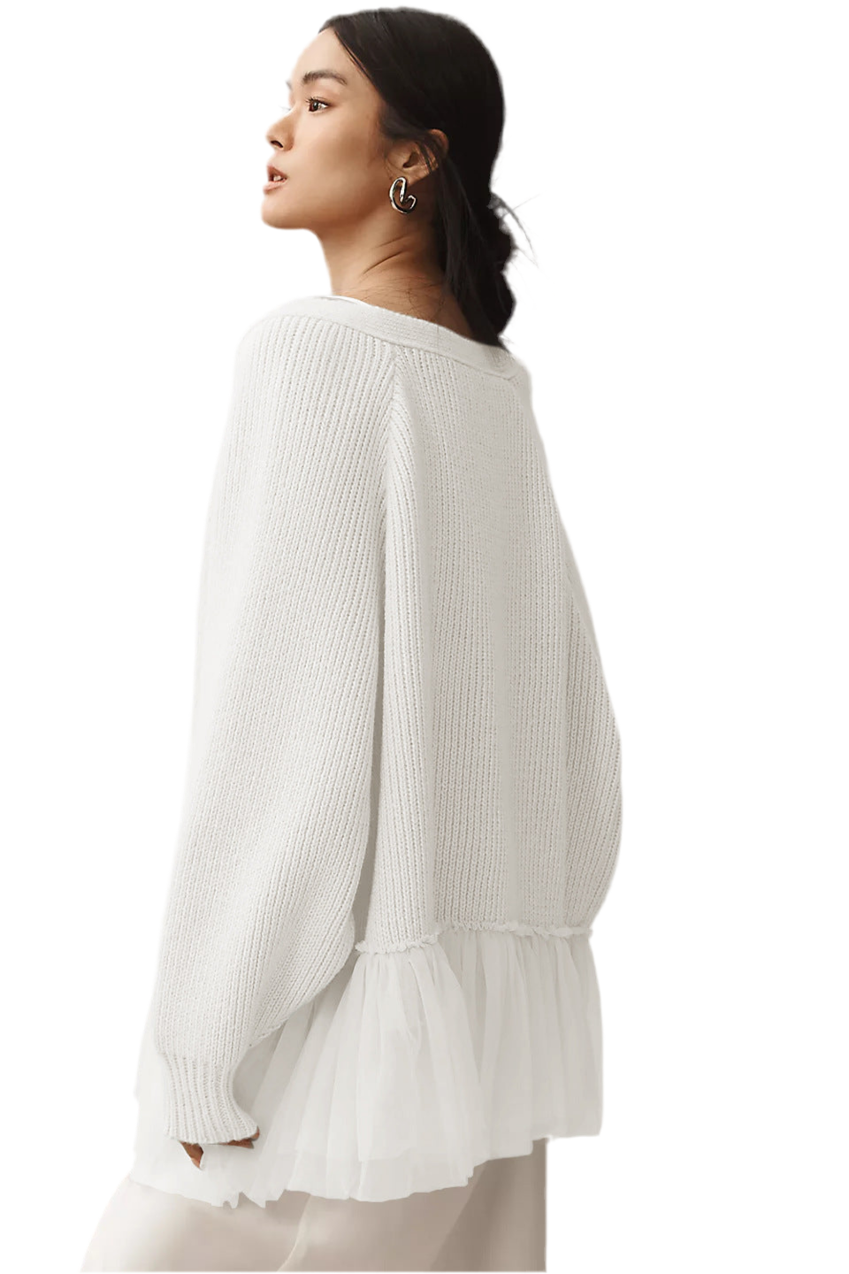 Ruffled Gauze Knitting Sweater Cardigan Long Sleeve