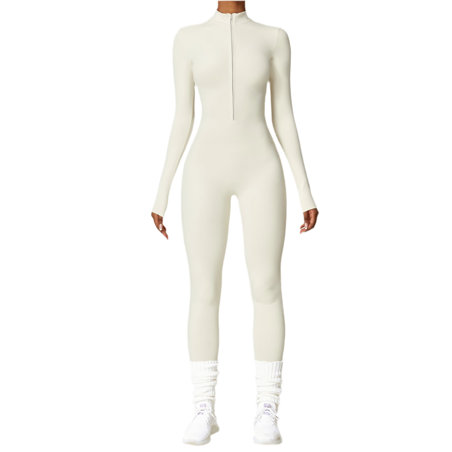 Warm Zipper Long-sleeved Jumpsuit Yoga Fitness Sports Pants Breathable Bodysuit Women's Clothing