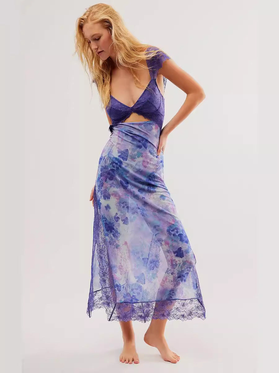 Stitching Slit Long Group Dress Women