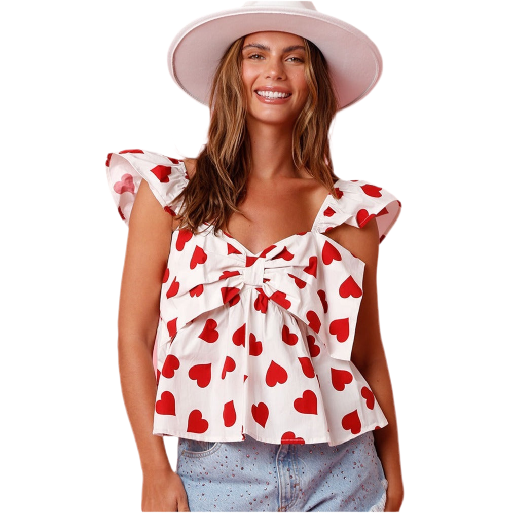 Women's Top V-neck Bow Love