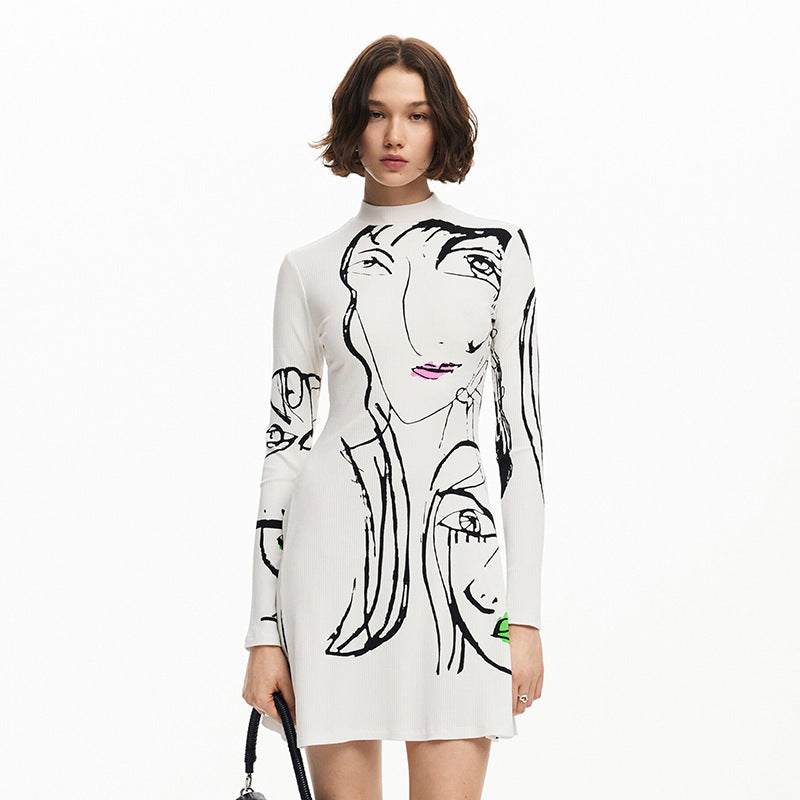 Women's Positioning Portrait Line Printing Dress