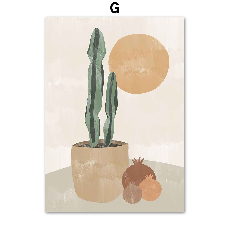 Bohemian Natural Leaf Cactus Dandelion Abstract Wall Art Canvas Painting