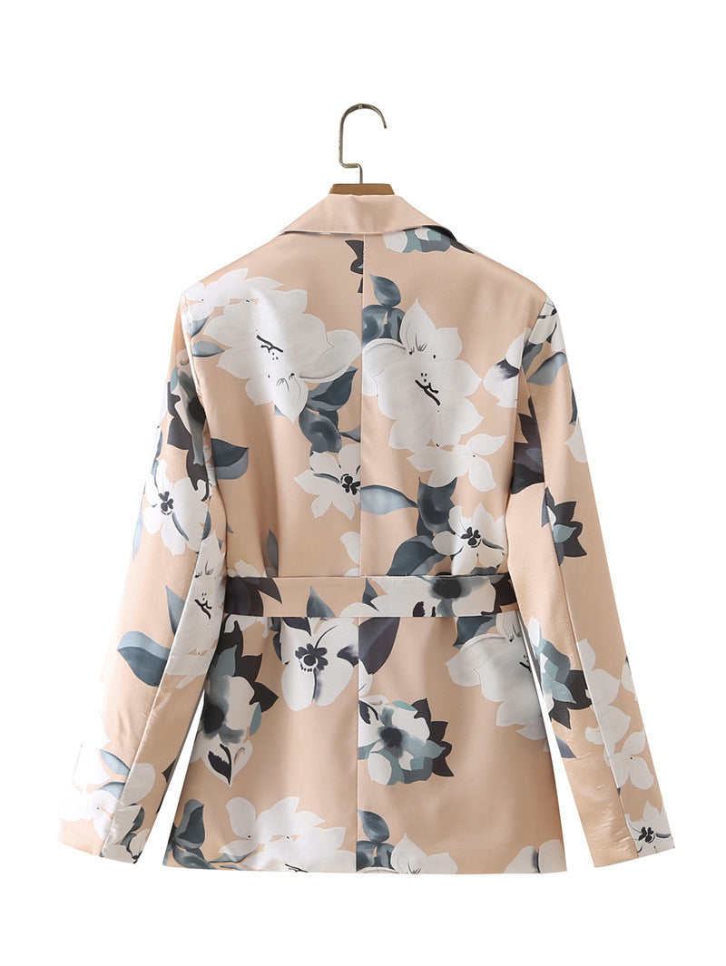 Temperament Slim Fit Slim Flower Print Satin