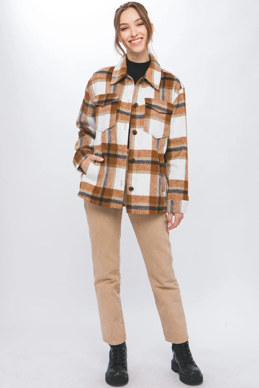 Love Tree Plaid Button Up Shacket