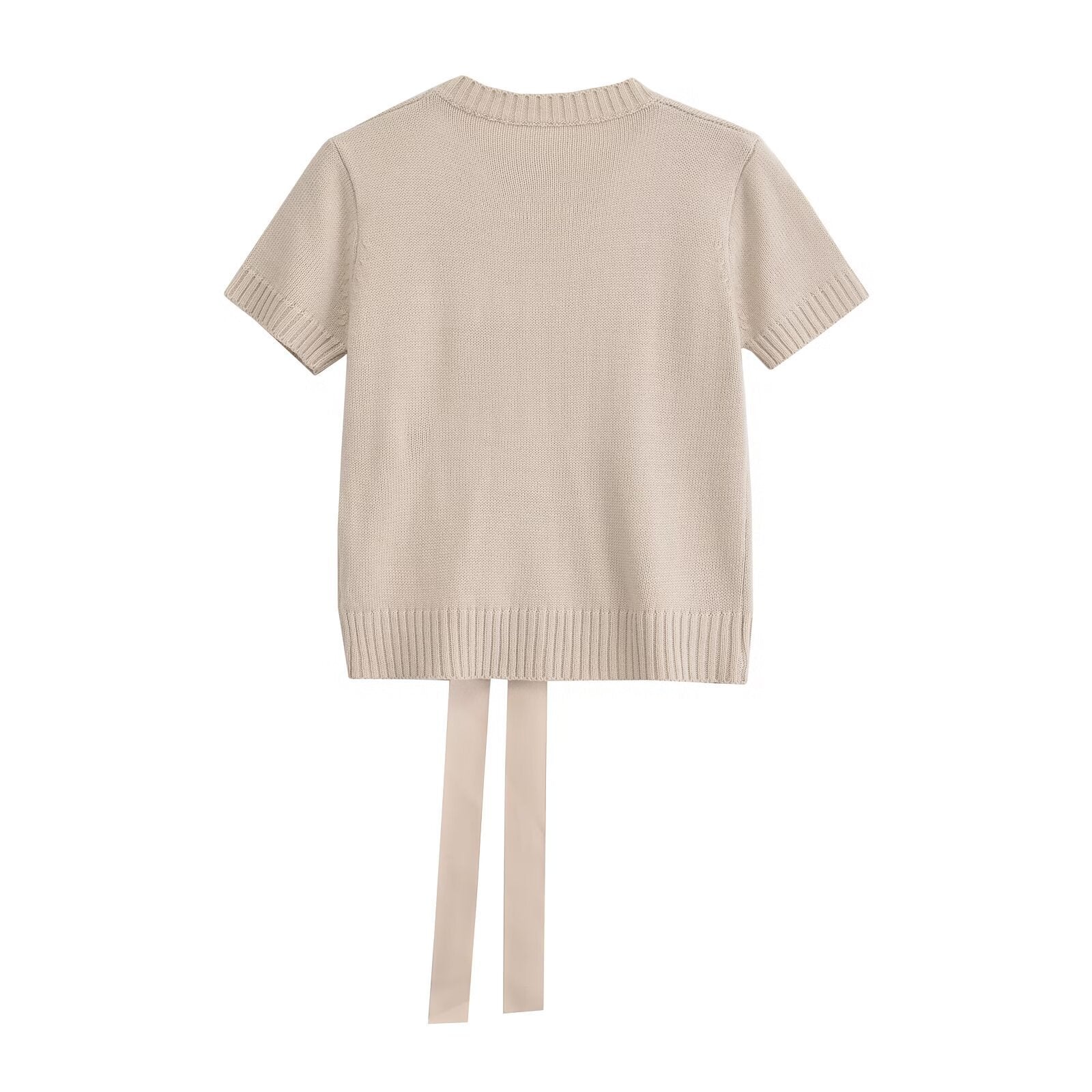 Women's Fashion Round Neck Bowknot Short Sleeve Thin Sweater