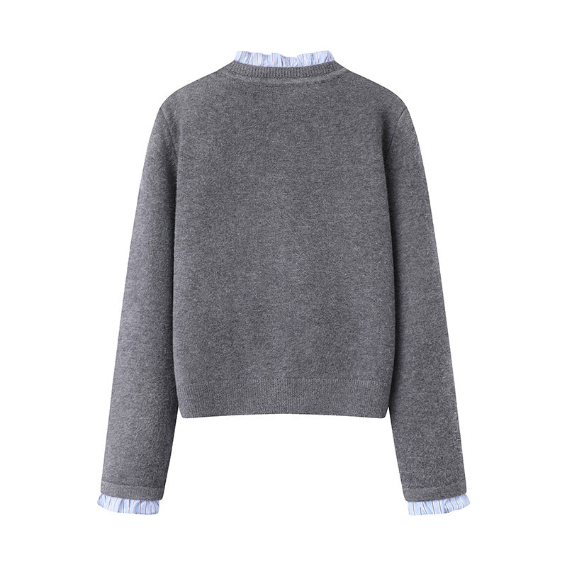 Women's Pleated Lace Collar Sweater Coat