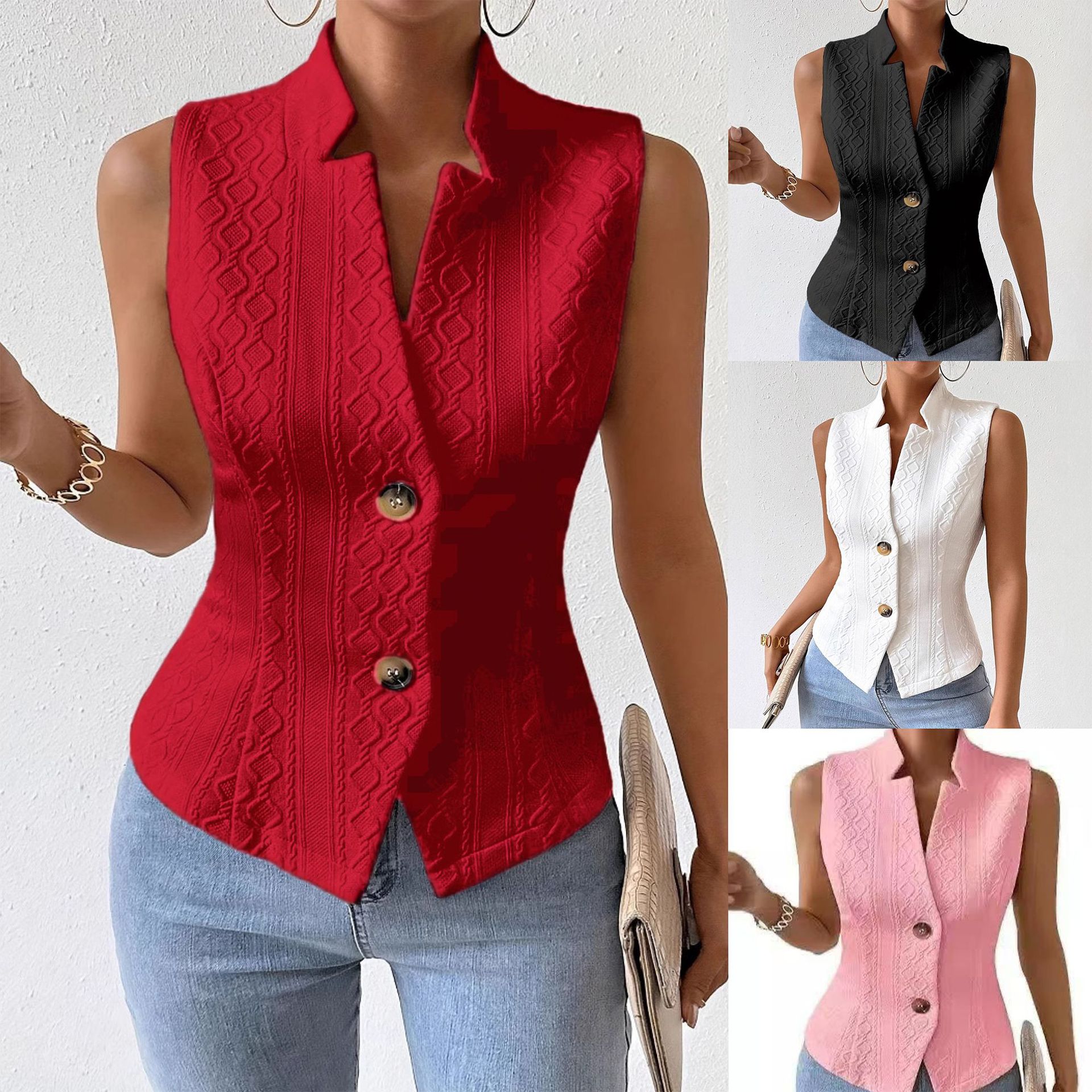 Women's V-neck Button Sleeveless Vest Jacket Top
