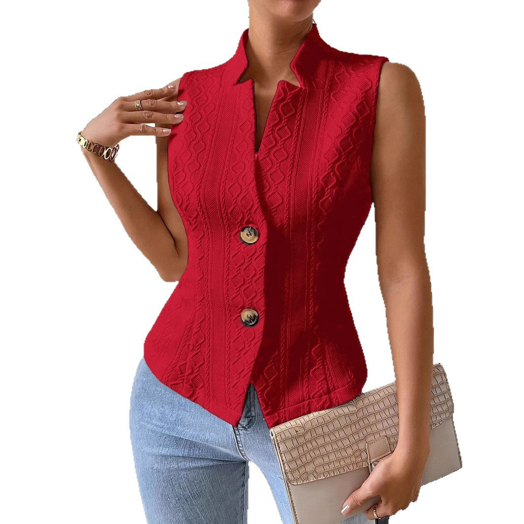 Women's V-neck Button Sleeveless Vest Jacket Top
