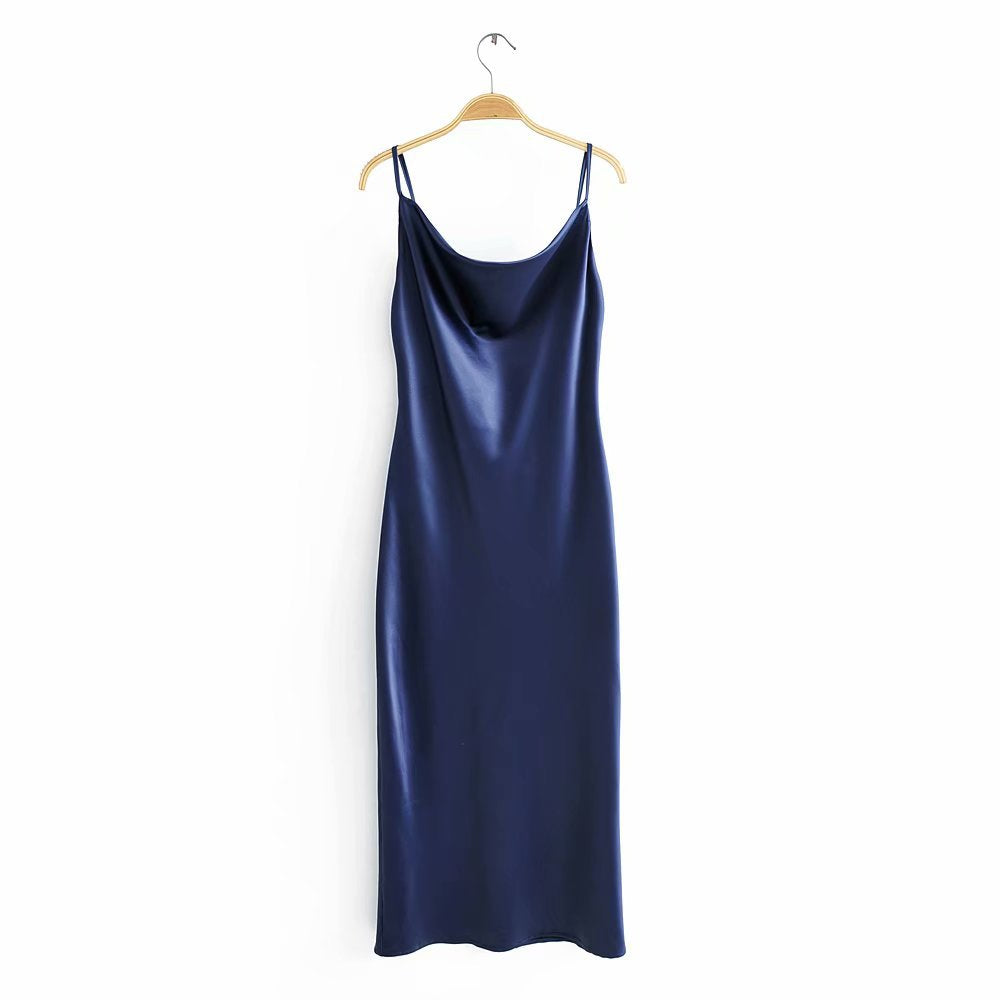 Solid color satin draped smooth dress skirt