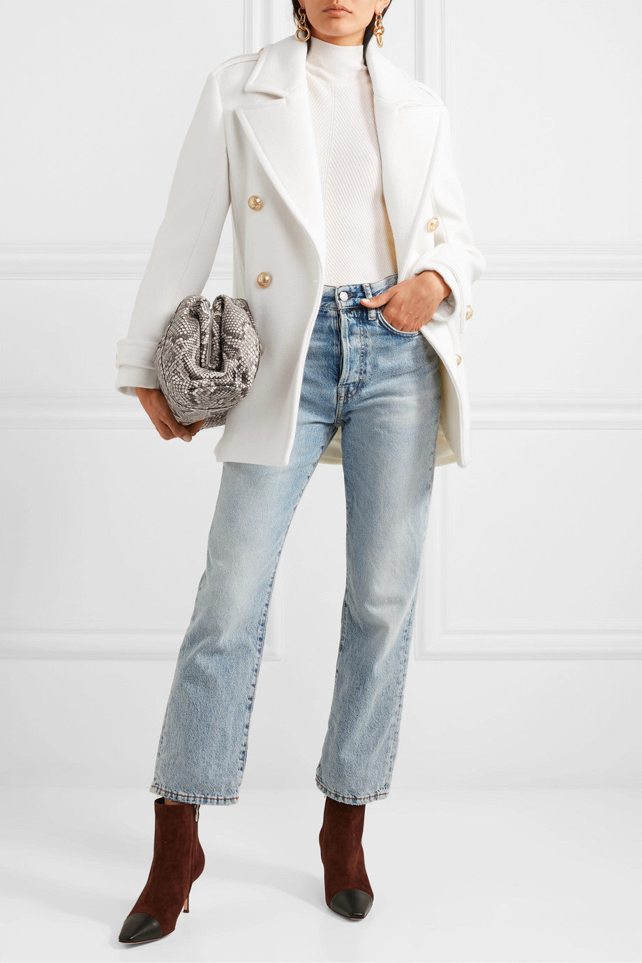 Temperament Casual White Double-Breasted Cashmere Coat