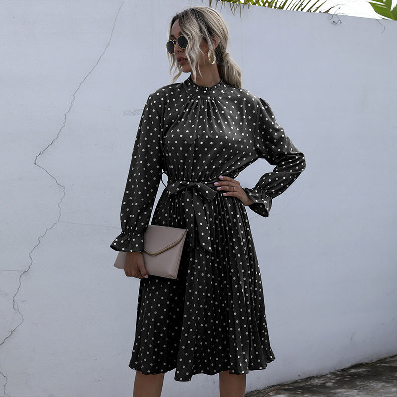 Spotted ruffled long sleeve skirt