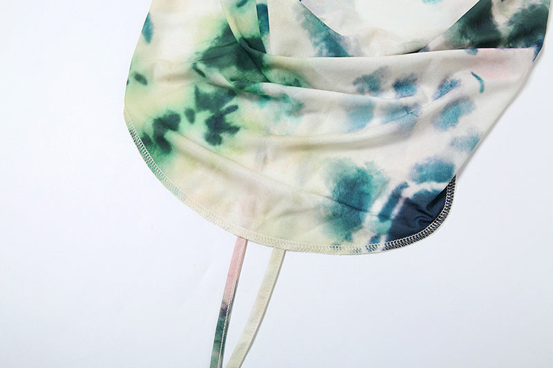 2pcs Tie Dye Printing Deep V-neck Suits Fashion Halter dress