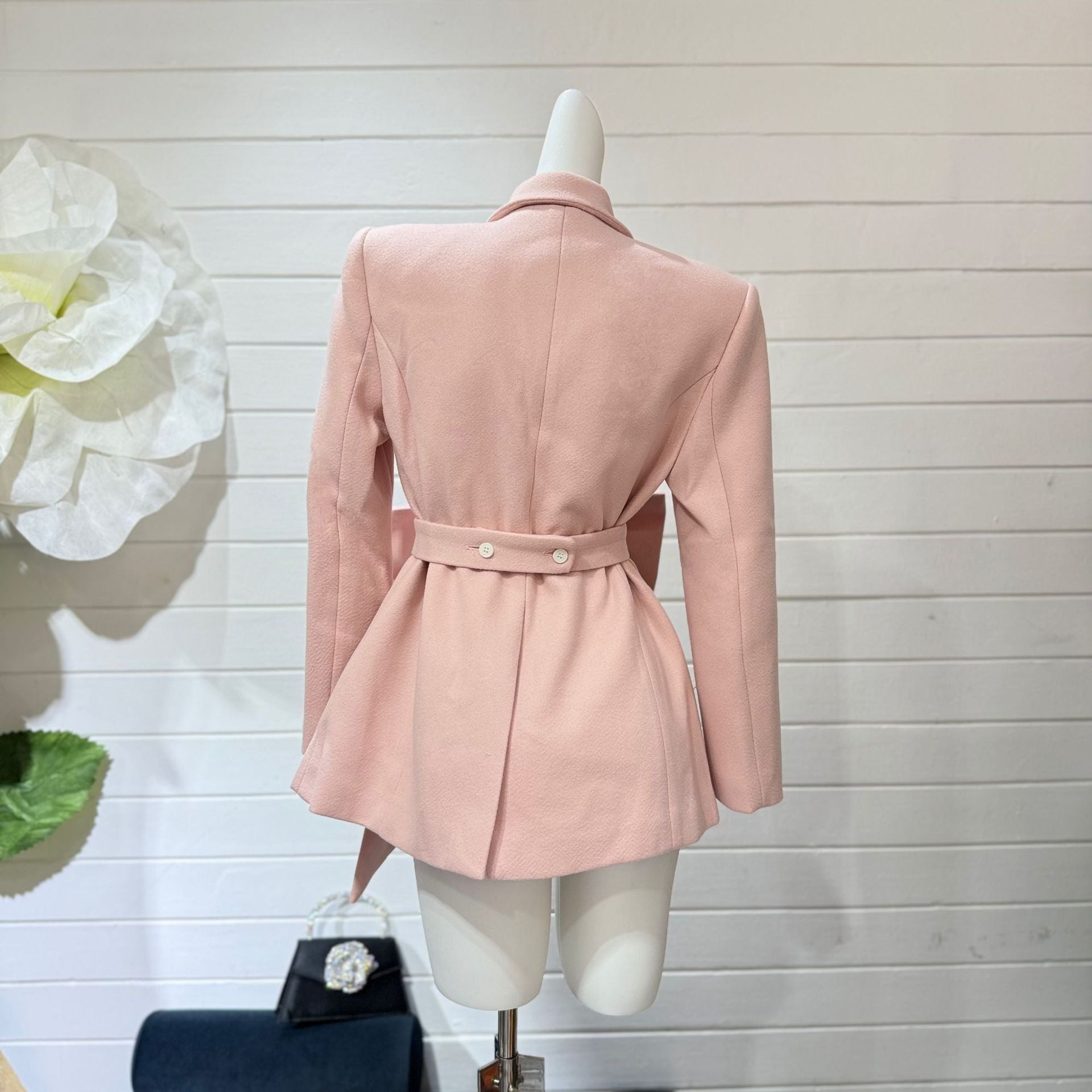 Patchwork Bow Women Notched Collar Long Sleeve Stitching Button Jacket