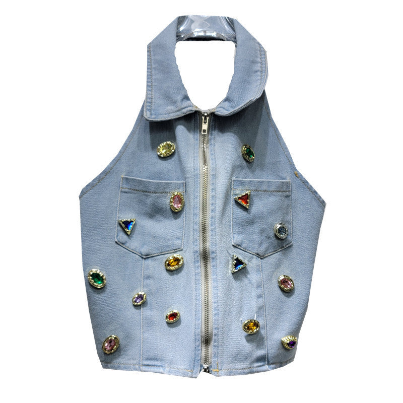 Fashion Retro Denim Strap Vest