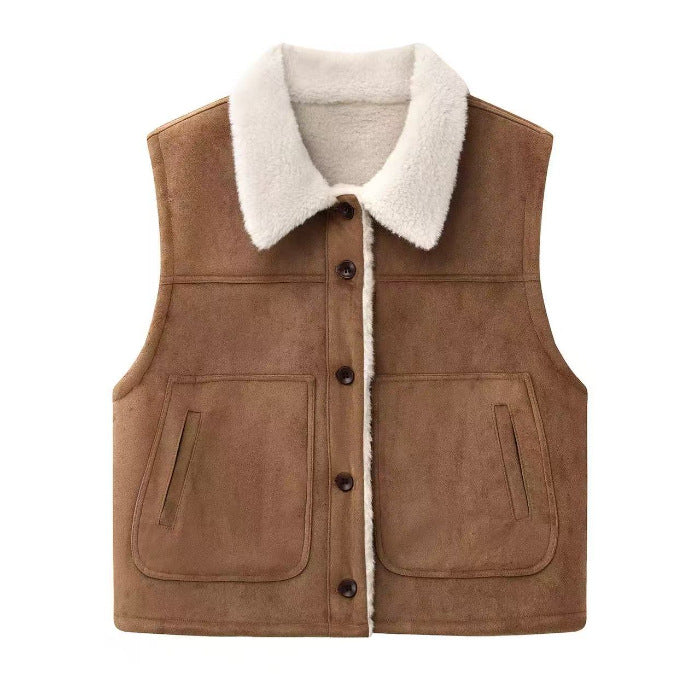 Sleeveless Loose Warm Lamb Wool Short Vest