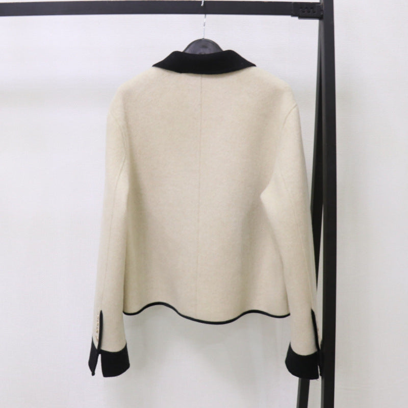 Korean-style Wool Coat With Color-blocking Casual Woolen Top