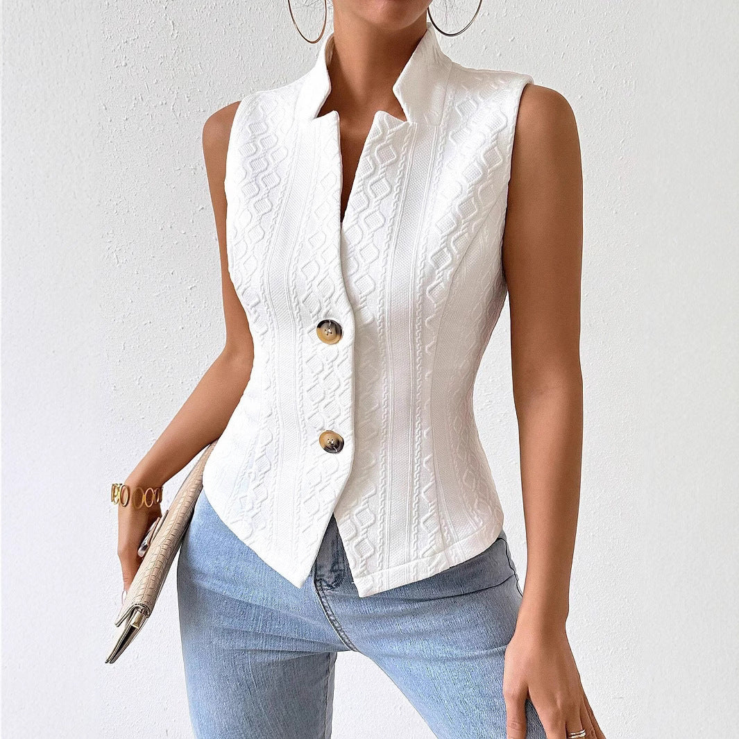Women's V-neck Button Sleeveless Vest Jacket Top