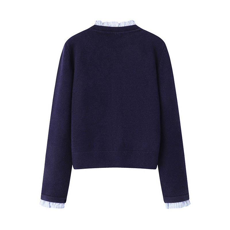 Women's Pleated Lace Collar Sweater Coat