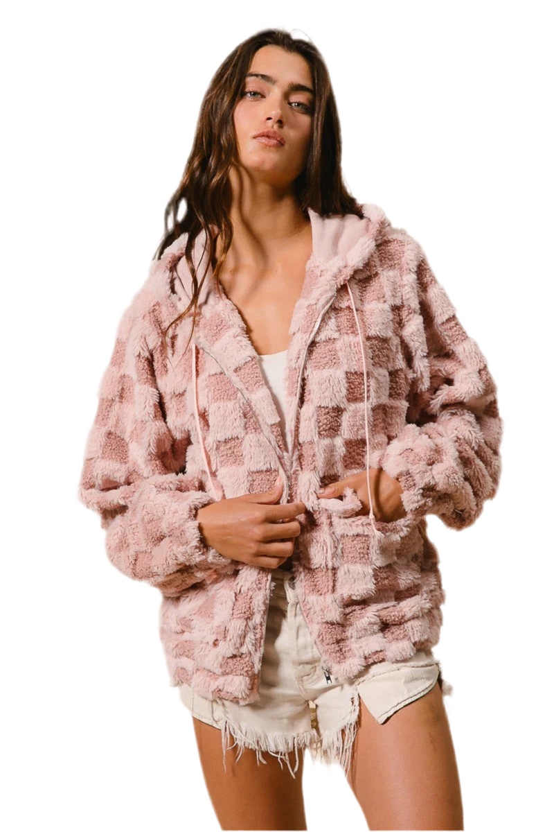 Women's Plaid Zipper Cardigan Hoodie Plush
