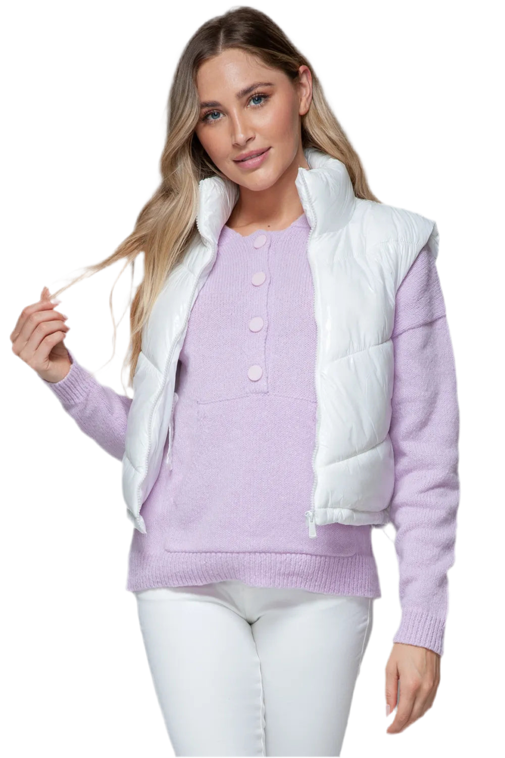 Snobbish Zip Up Turtleneck Shiny Quilted Vest