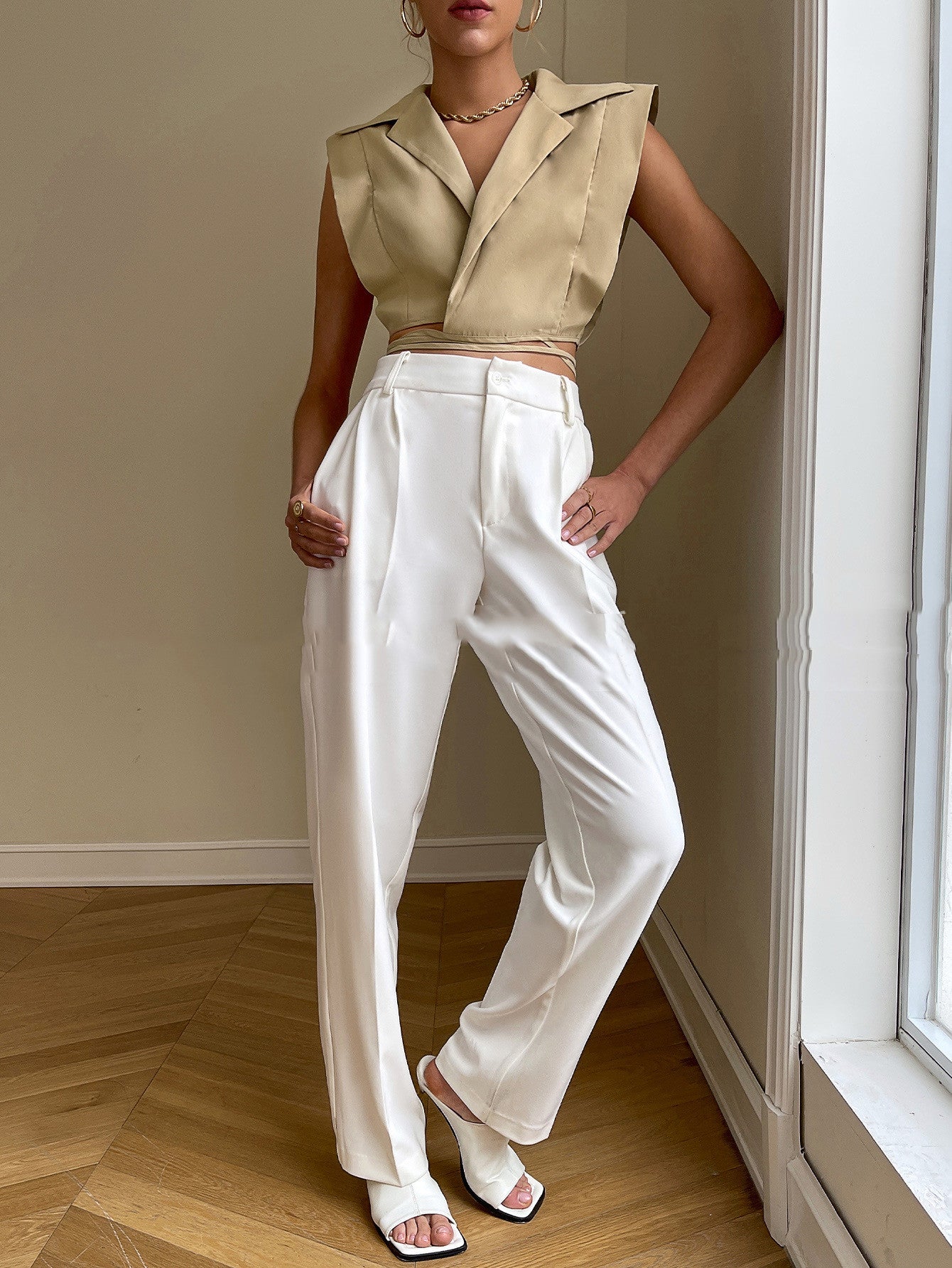 Women's Solid Color Suit Collar Zipper Plaid Sleeveless Cotton Cardigan