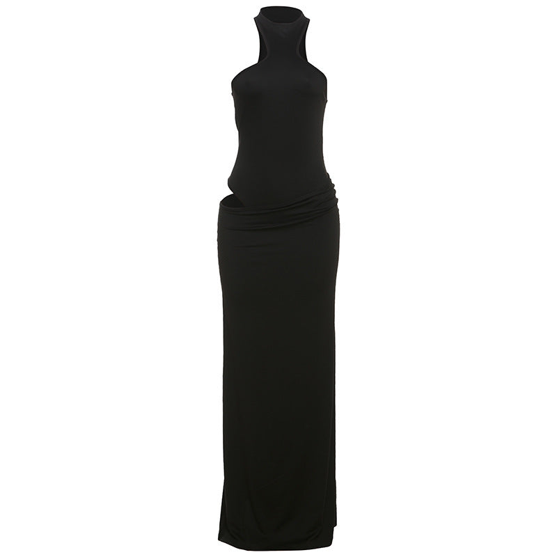 Solid Color Round-neck High Waist Slim-fit Hip Skirt Suit