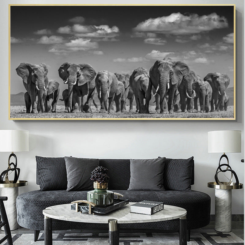 African Elephant Family Decorative Painting Animal Poster Frameless Painting Painting Core