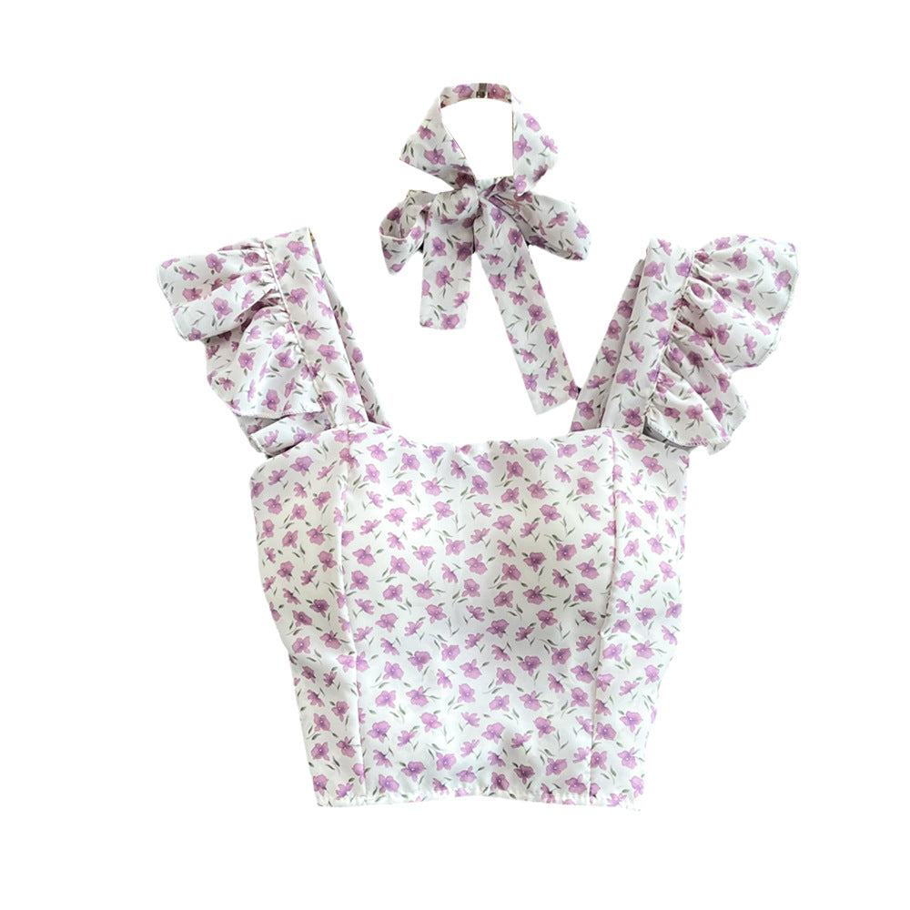 Western-style Girls Slim Sleeveless Square Neck Floral Top Women