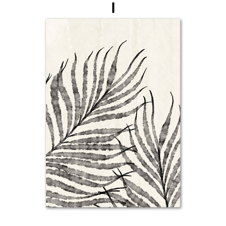 Bohemian Natural Leaf Cactus Dandelion Abstract Wall Art Canvas Painting