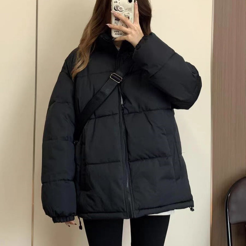 Women's Simple Casual Solid Color Versatile Hooded Stand Collar Warm Cotton Coat