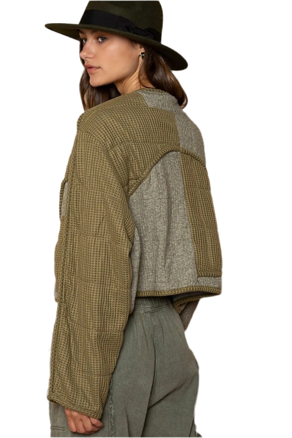 POL Quilted Knit Viding Detail Knit Patch Jacket