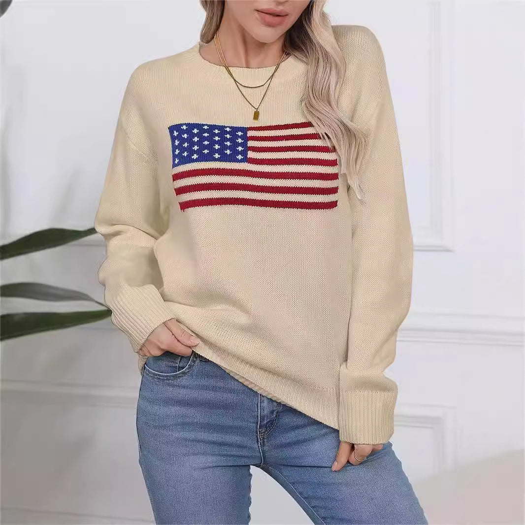 Aesthetic Retro Sweater Loose Flag