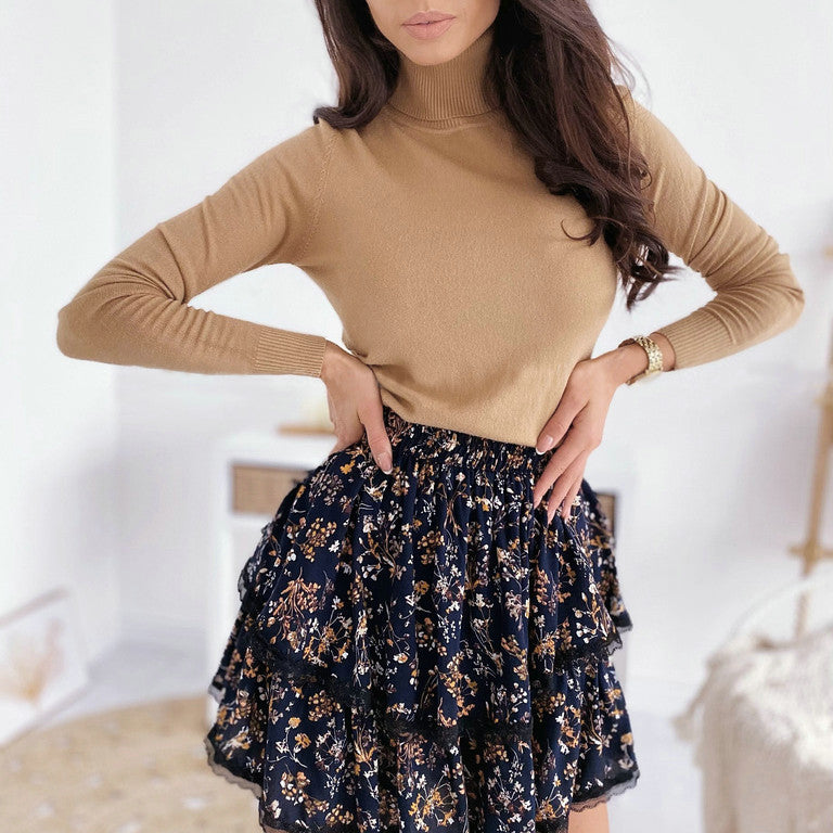 Casual Fashion Solid Color High Neck Long Sleeve Top