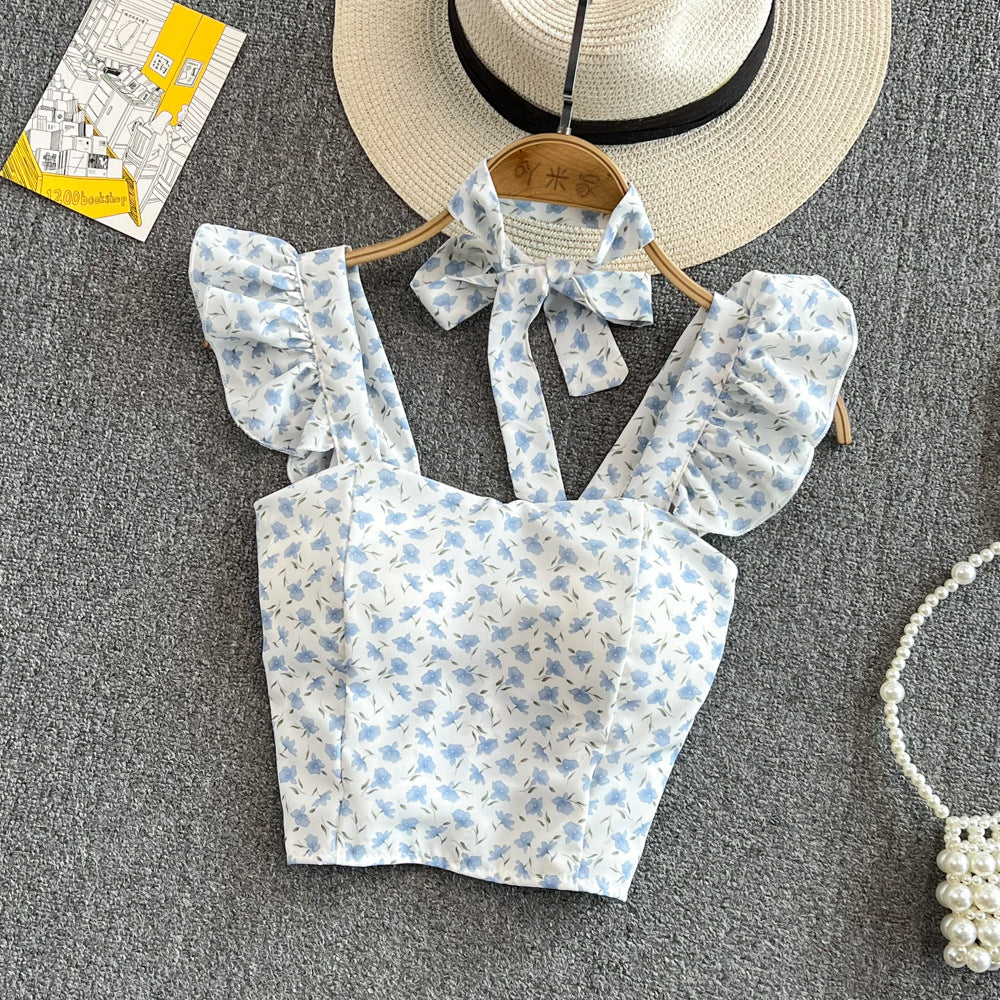 Western-style Girls Slim Sleeveless Square Neck Floral Top Women