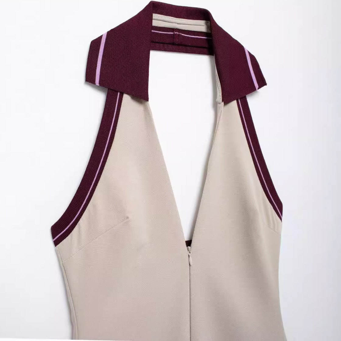 Women's New Stitching Stripe Decorative Rib Halter Dress