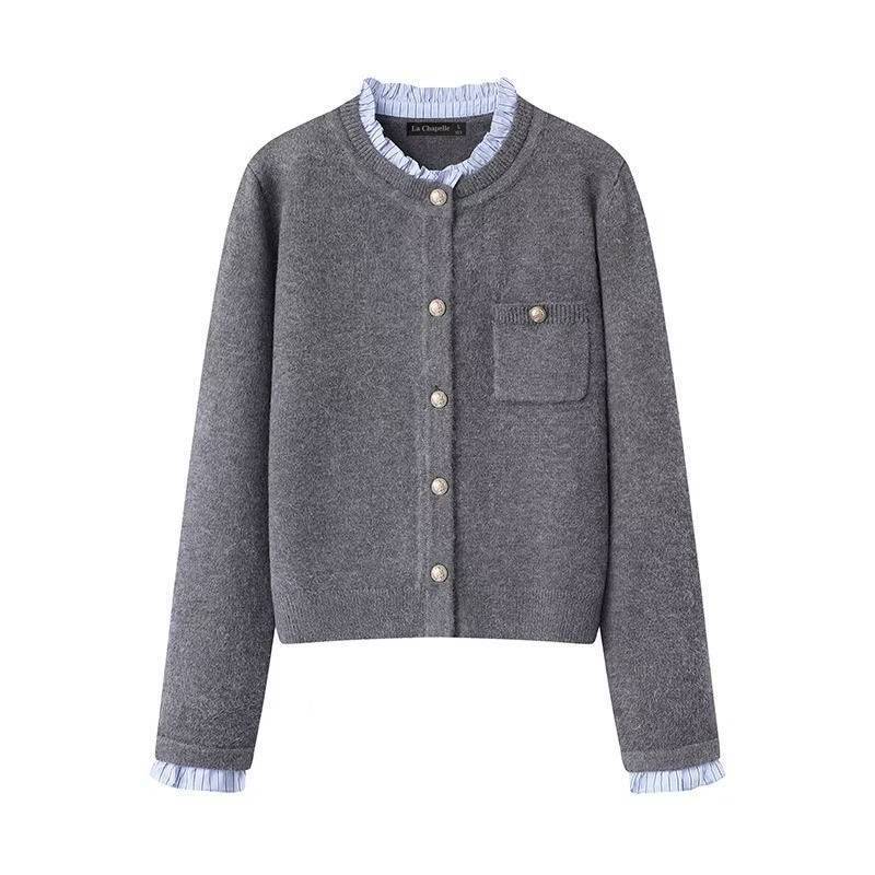 Women's Pleated Lace Collar Sweater Coat