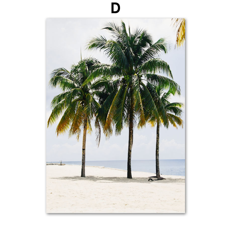 Ocean Beach Palm Tree Barca A Vela Tavola Da Surf Torre Paesaggio Wall Art Canvas Painting