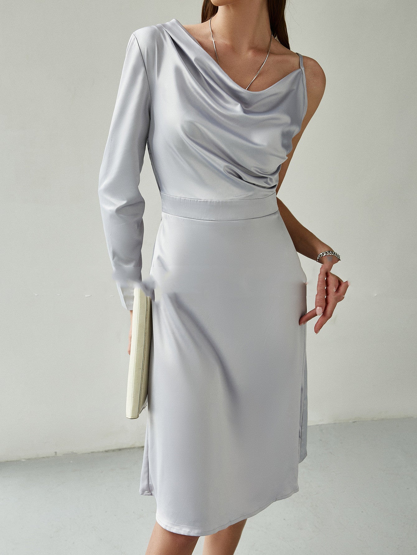 Sling-type Elastic Temperament Commuter Waist Mid-skirt High-waist Dress