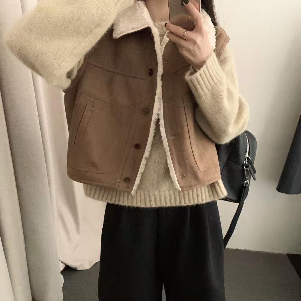 Sleeveless Loose Warm Lamb Wool Short Vest