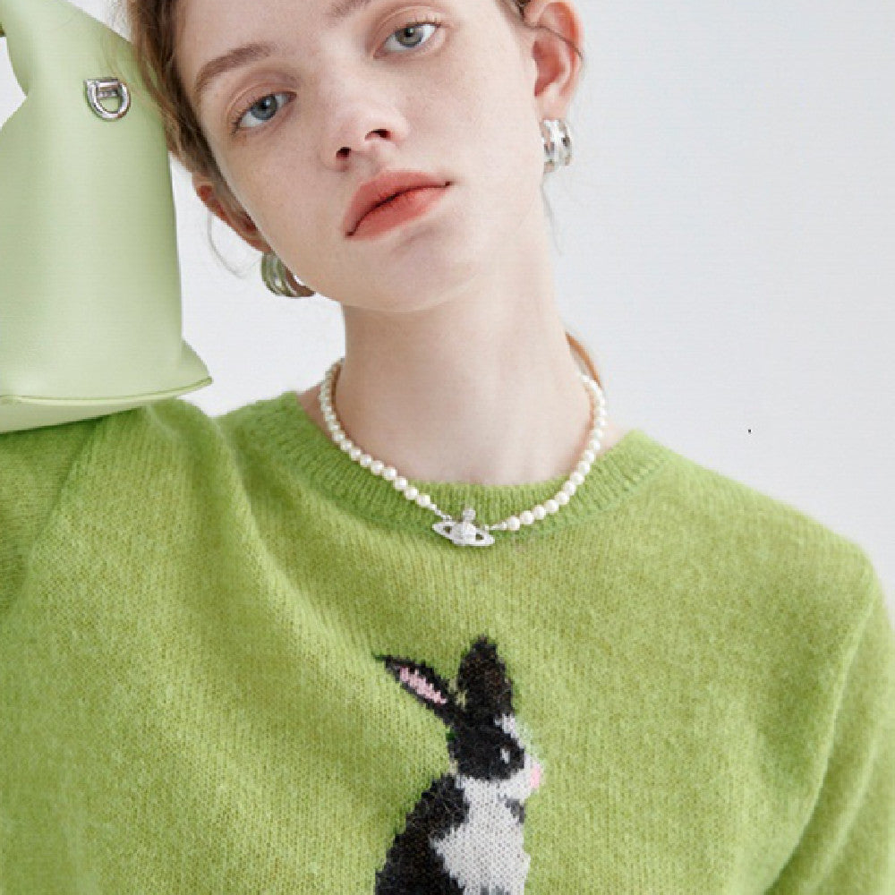 Rabbit Print Round Neck Fashion Short Sleeves