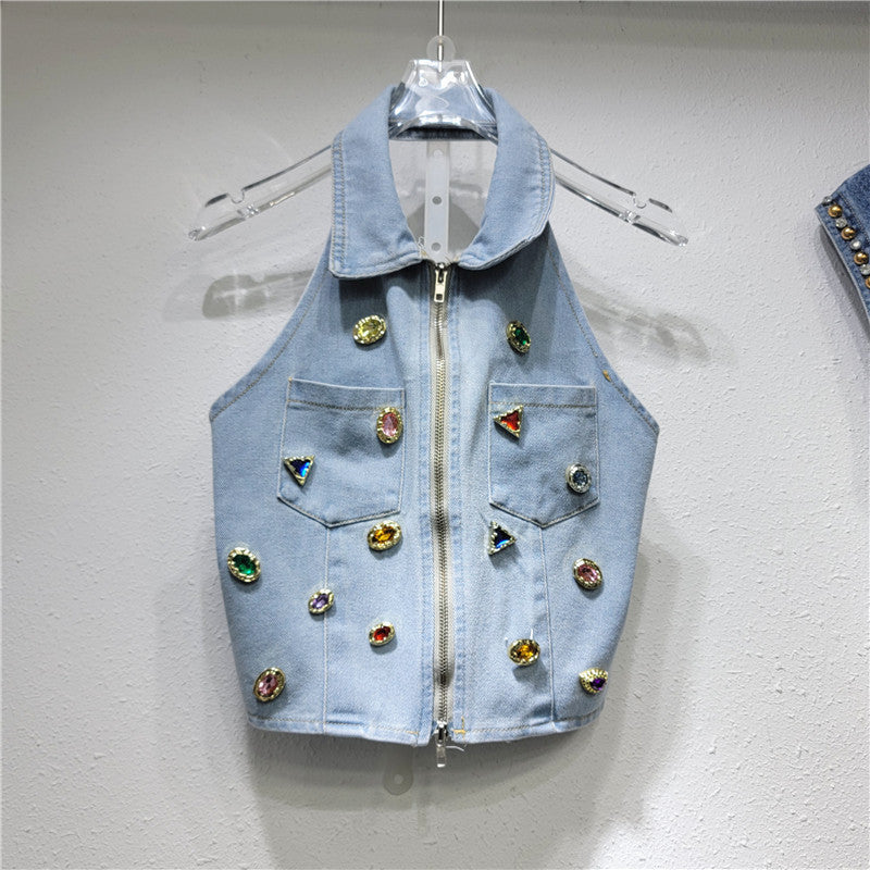 Fashion Retro Denim Strap Vest