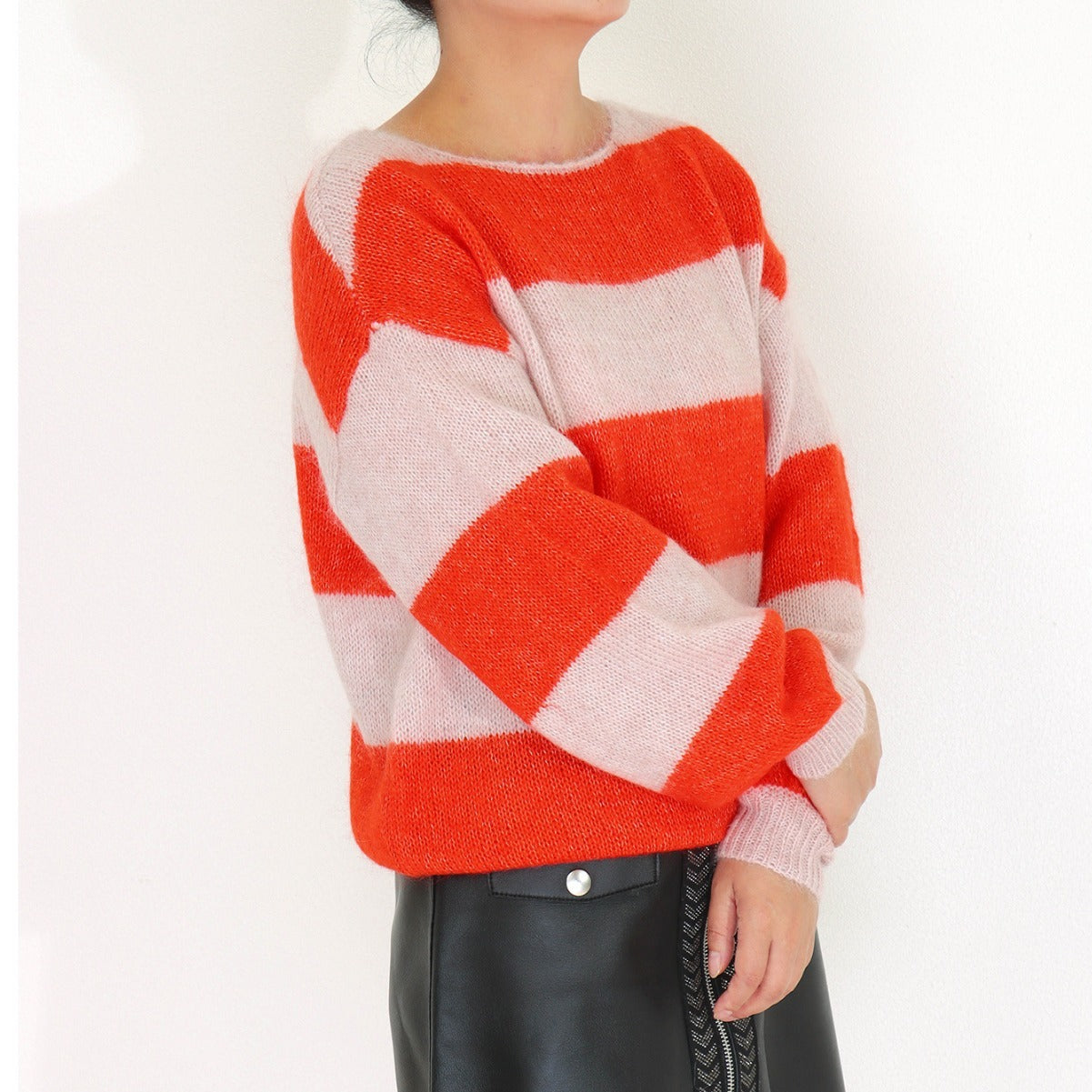 Mohair Round Neck Striped Sweater Autumn Loose Slimming