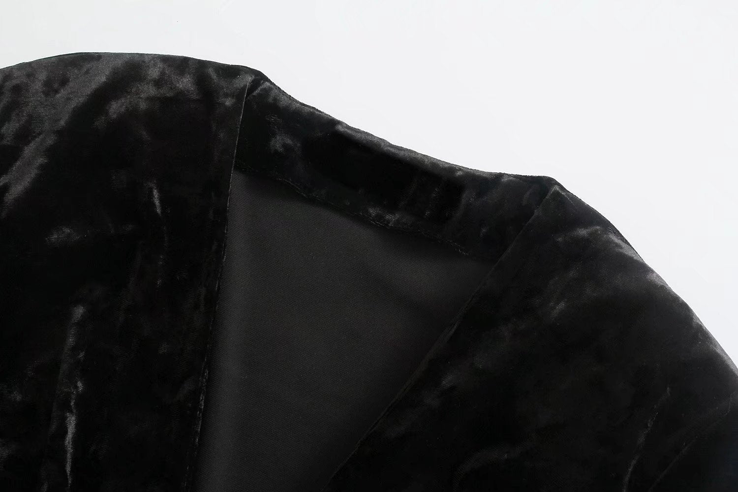 V-neck Long-sleeved Velvet Shoulder-padded Pleated Dress