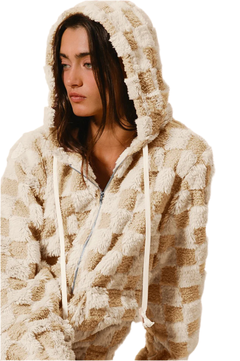 Women's Plaid Zipper Cardigan Hoodie Plush