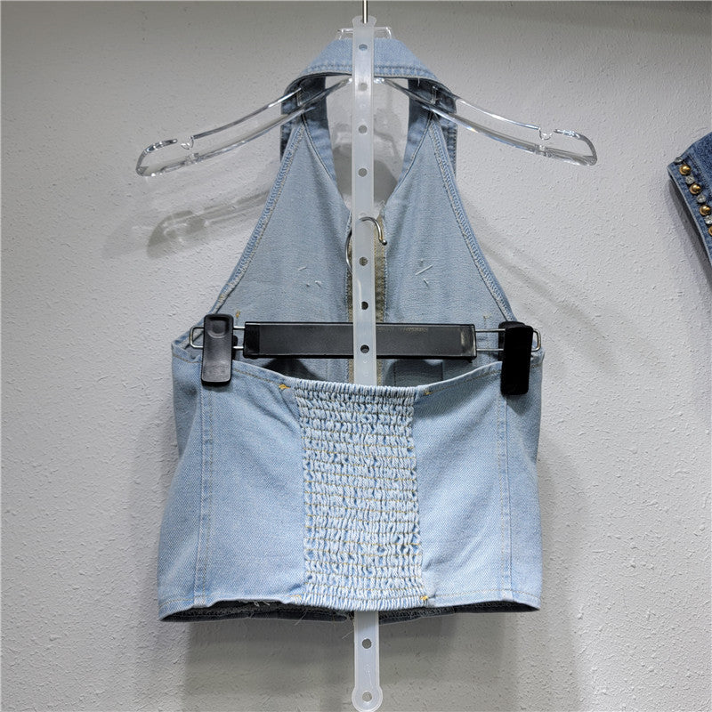 Fashion Retro Denim Strap Vest