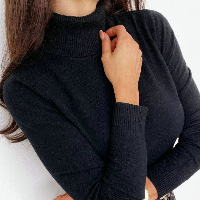 Casual Fashion Solid Color High Neck Long Sleeve Top