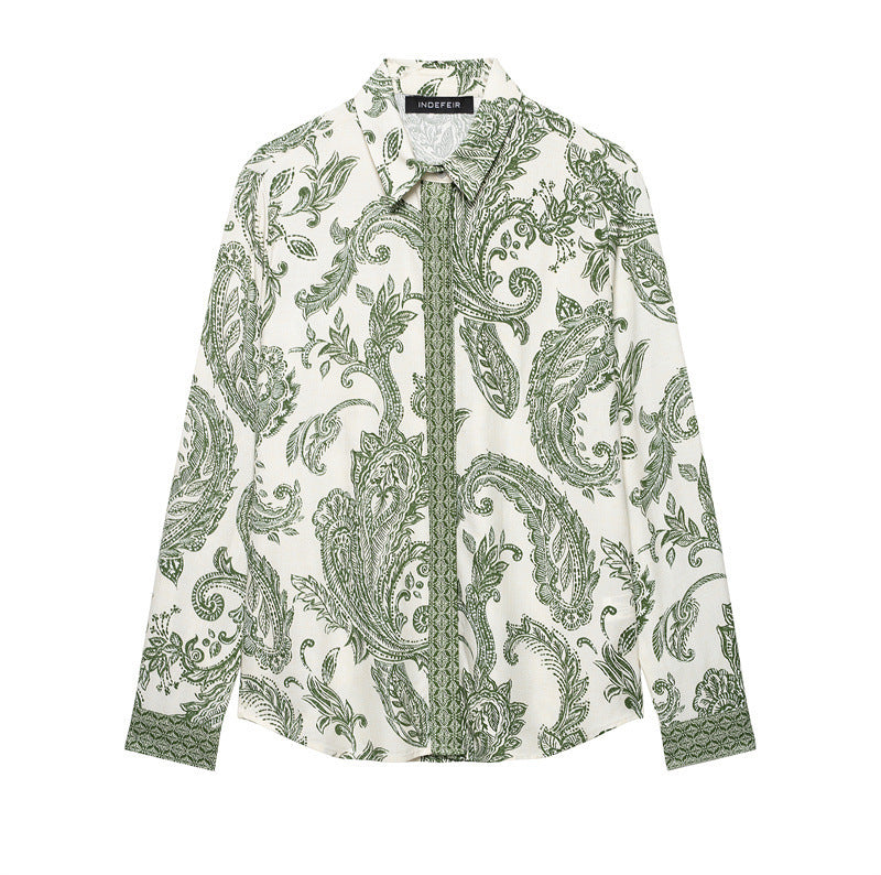 European And American Retro Style Spring And Summer Leaf Print Shirt