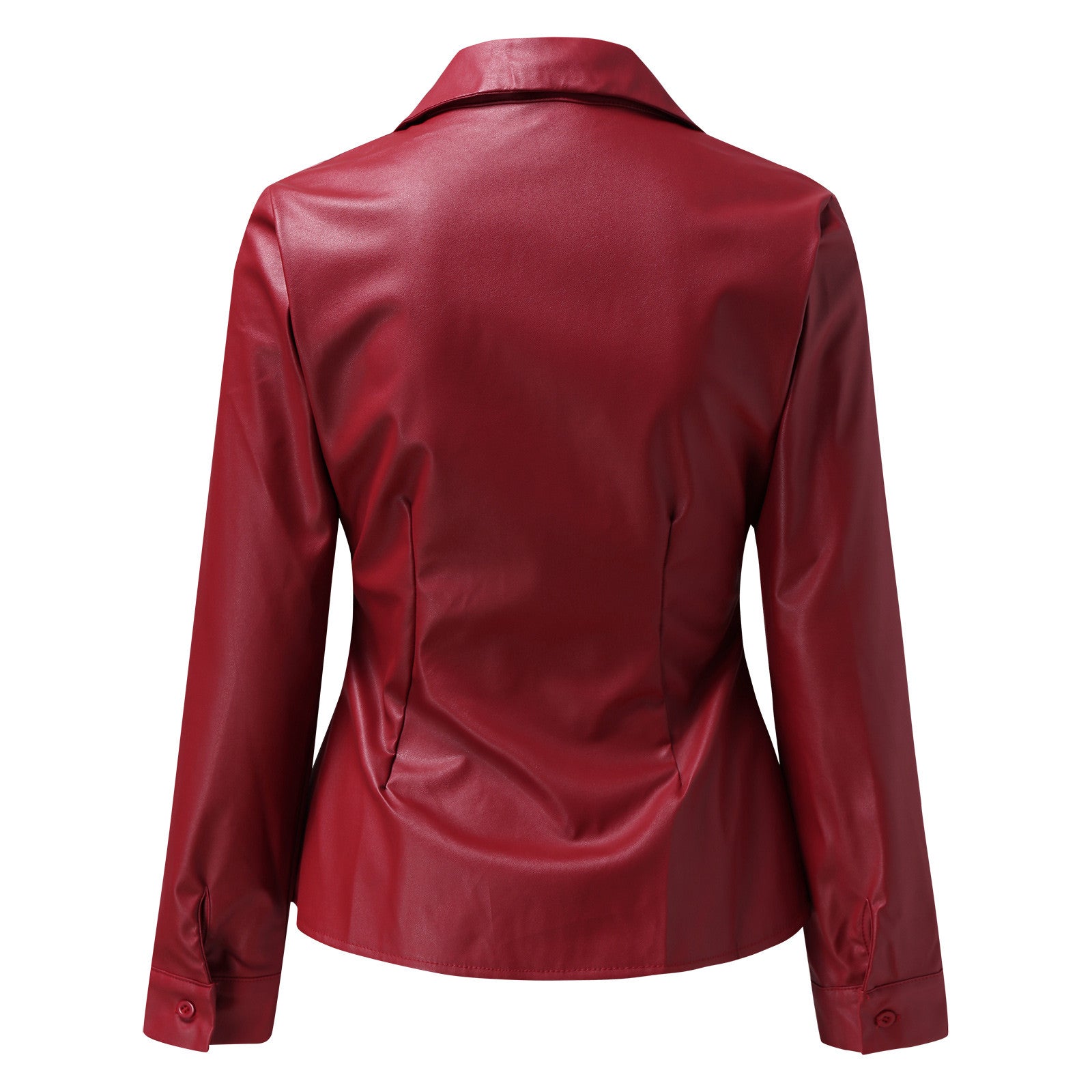 Long Sleeve V-Neck PU Leather Panel Ladies Shirt