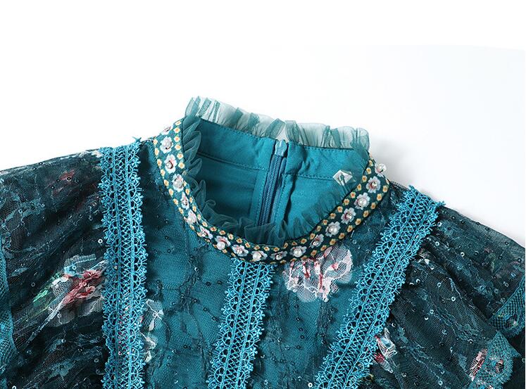 Women's Lace Panel Heavy Duty Beaded Jacquard Dress